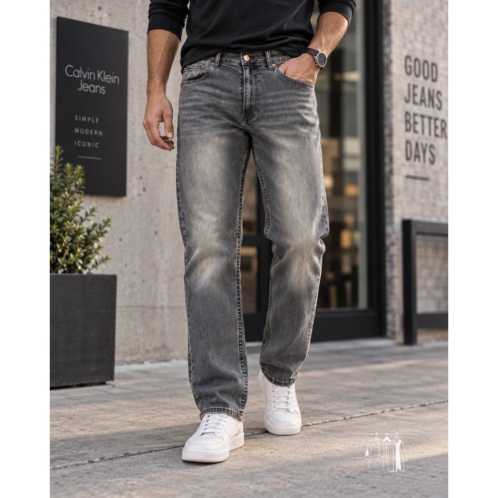 Calvin Klein CKJ 035 Jeans Mens 36x30 Gray Excellent Faded Straight Leg Denim